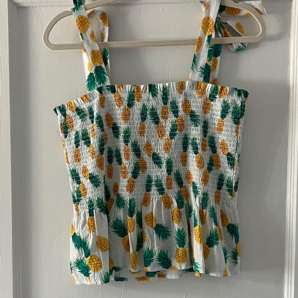 J. Crew Pineapple Print Smocked Tank Top - White and Yellow - Picture 7 of 7